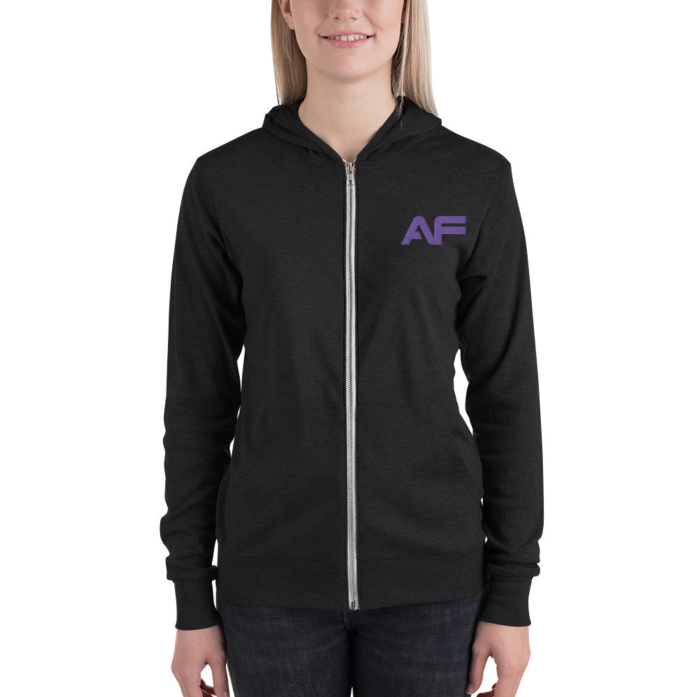 Black) Purple Embroidered AF (Unisex) zip hoodie – Anytime Fitness Dallas